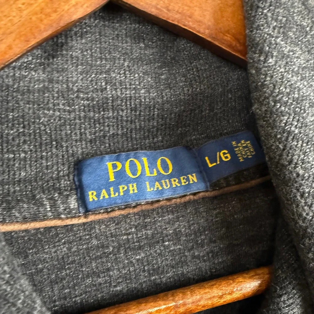 Vintage Polo Ralph Lauren Gray Black Shawl Pullover Sweater Large‎